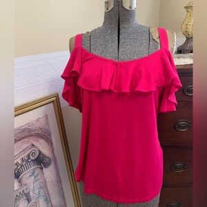 Pink Blouse Cold-Shoulder Top With A Ruffled Neckline Cold-Shoulder Sleeve NEW